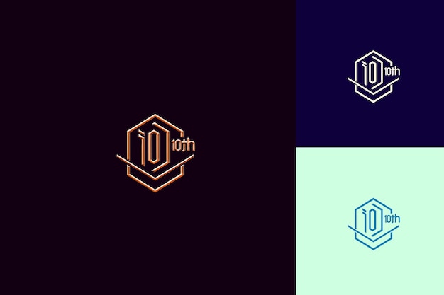 PSD modern logo with text 10th emblem logo with a hexagonal fram vector abstract design collections