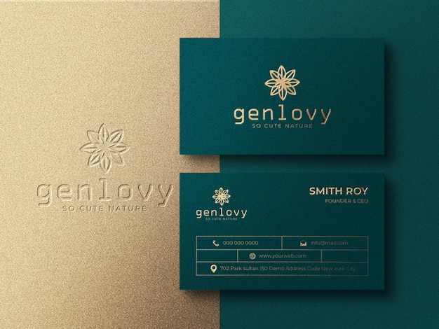 Modern luxury business card mockup and gold effect logo