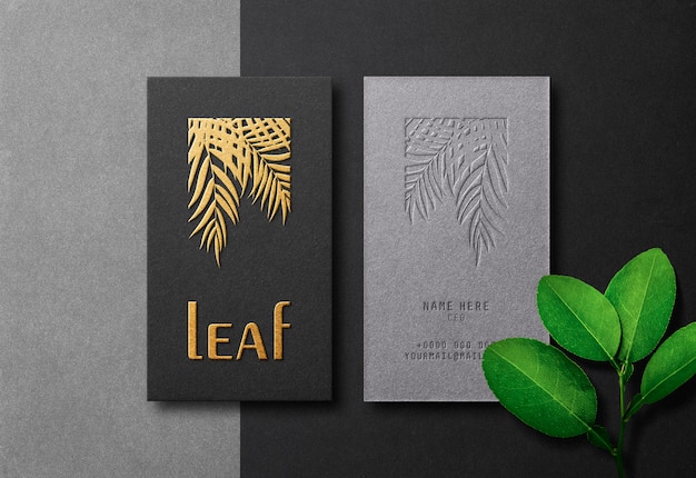 Modern & luxury business card mockup with gold letterpress and emboss effect