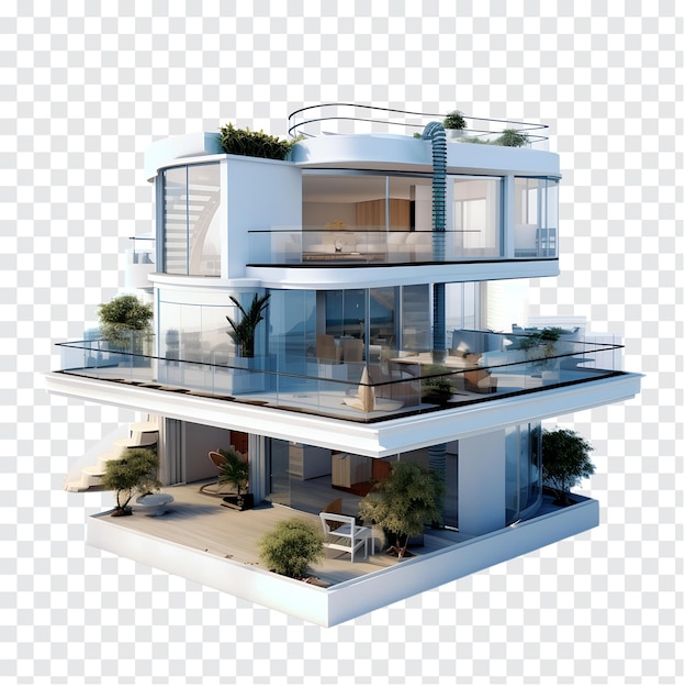 PSD modern luxury style house isolated on transparent background generative by ai