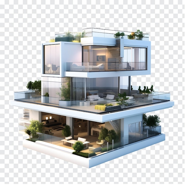 PSD modern luxury style house isolated on transparent background generative by ai