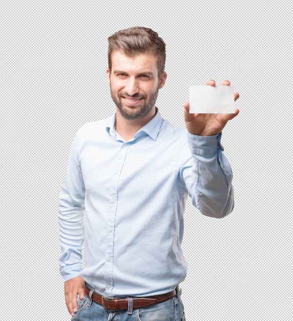 Modern man showing business card