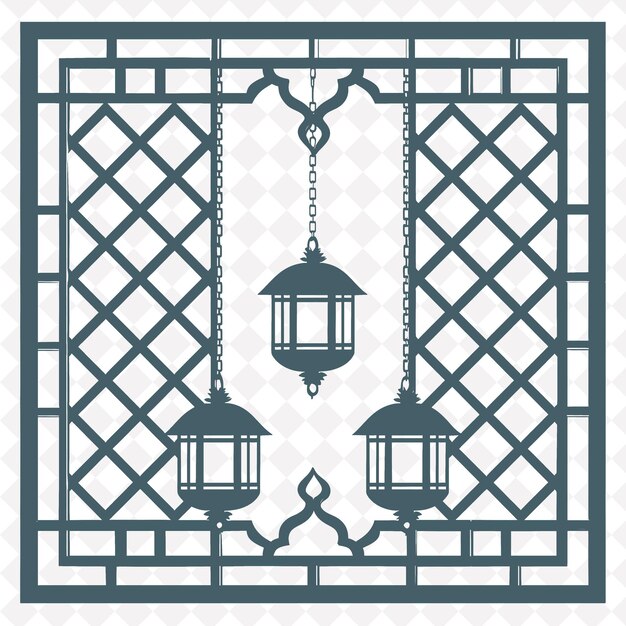 PSD modern metal trellis geometric design with hanging lanterns outline natural decorative design