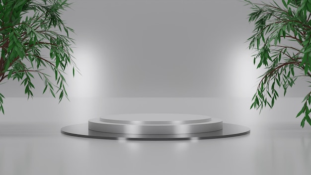 Modern metallic 3D render white podium with white background