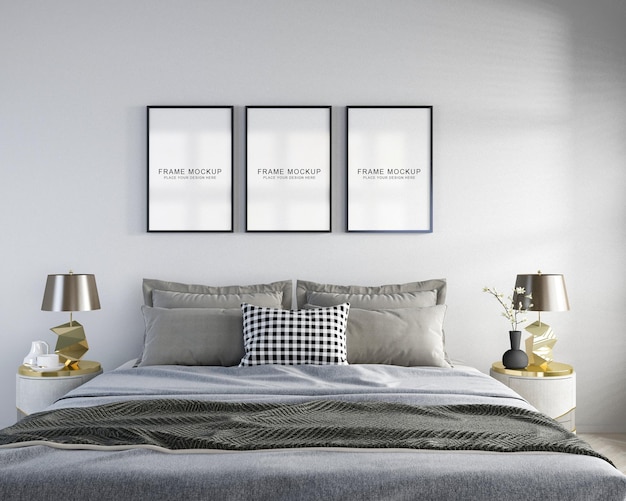 Modern minimalist bedroom frame mockup