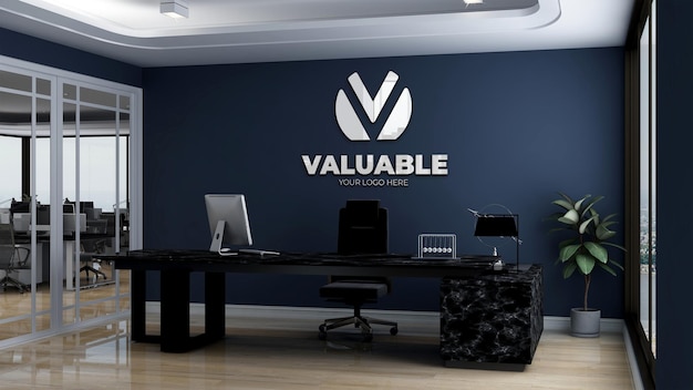 modern and minimalist business office manager room wall logo mockup