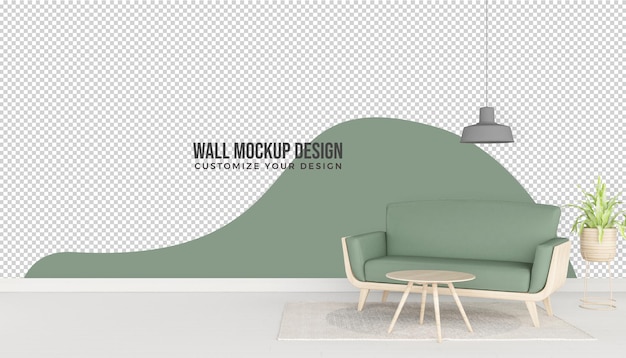 Modern minimalist interior with sofa on empty white wall background