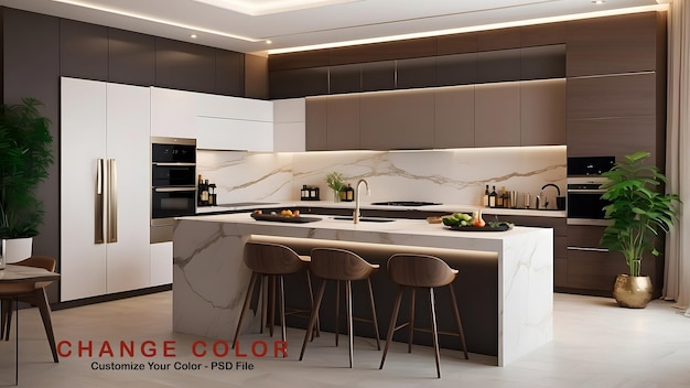 Modern minimalist luxury kitchen interior design light brown and offwhite color theme home decor