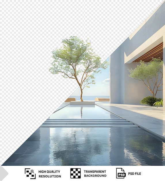 PSD modern minimalist pool design with trees