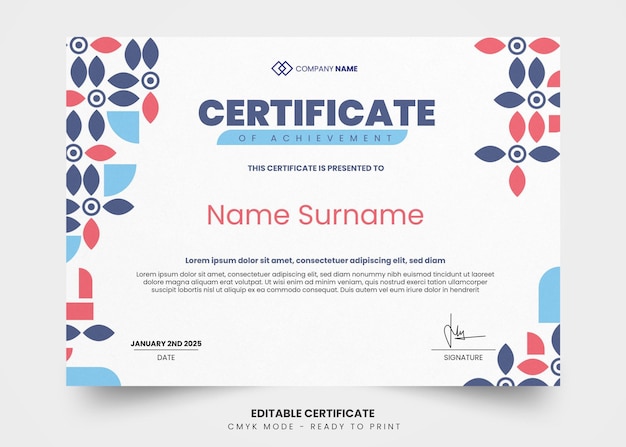 PSD modern and mosaic certificate design template