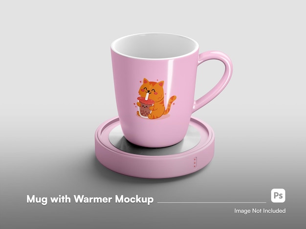 Modern Mug with Warmer Mockup at HighLevel Angle