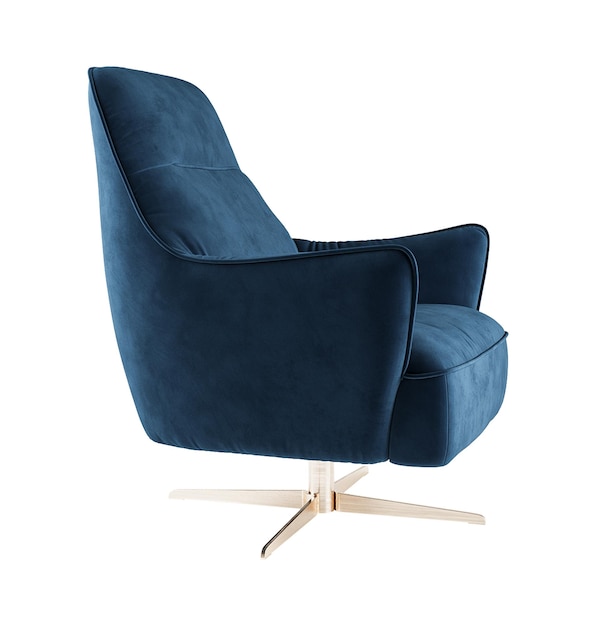 PSD modern navy blue fabric armchair with metallic legs isolated on white background 3d render armchair