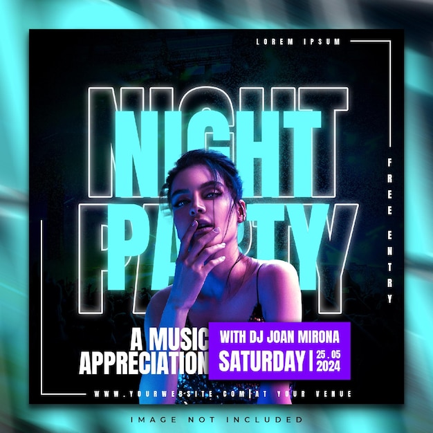 MODERN NEON MUSIC NIGHT PARTY SOCIAL MEDIA POST TEMPLATE