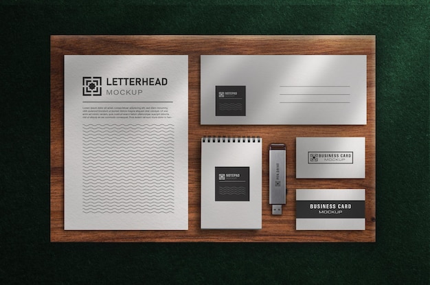 Modern Office Stationery Mockup Set with Top View