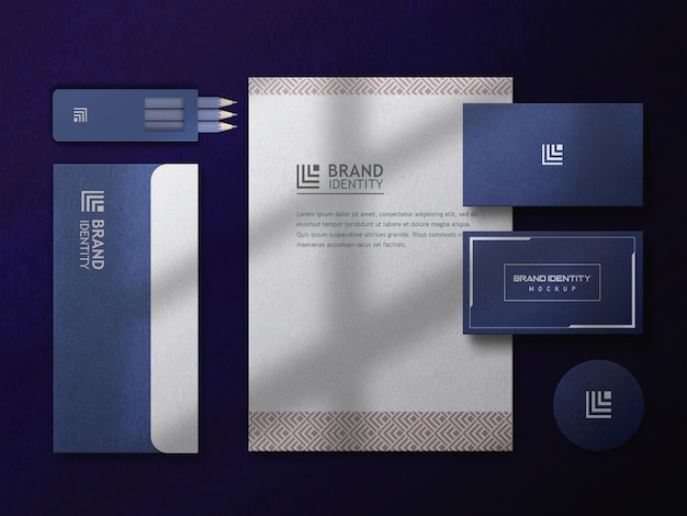 Modern Office Stationery Mockup Set with Top View