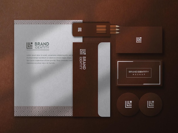 Modern Office Stationery Mockup Set with Top View