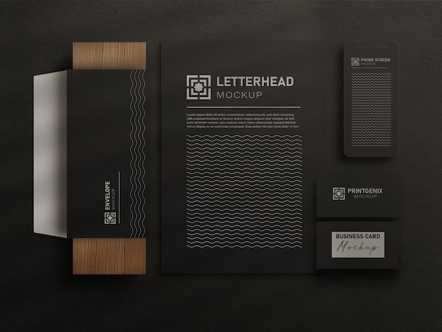 Modern Office Stationery Mockup Set with Wood