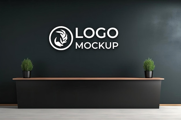 Modern Office Vibes Logo Mockup on a Dark Wall