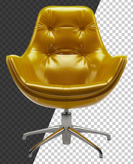 Modern orange office chair with ergonomic design and chrome base on transparent background stock png