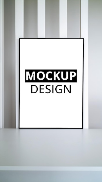 Modern panel on table of office room Minimalist black frame mockup for design