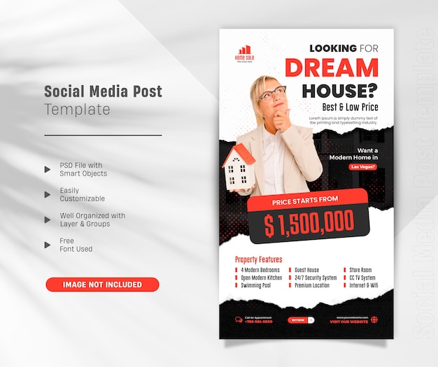 Modern real estate house property sale instagram story banner and facebook design template