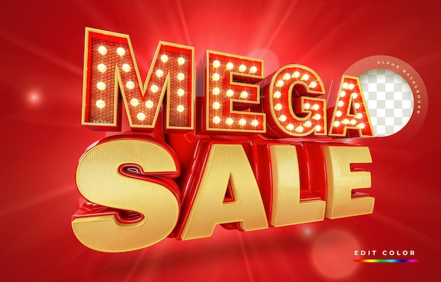 Modern red and gold 3d Mega Sale banner, promotion template.