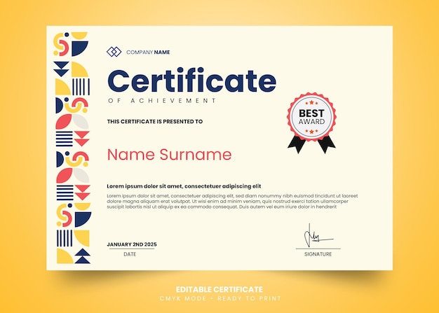 Modern retro certificate design template