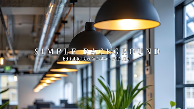 PSD modern rounded industrial led light lamps in row london office