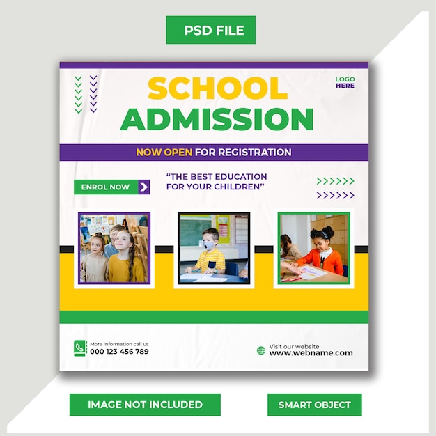 Modern school admission social media post and web banner template design