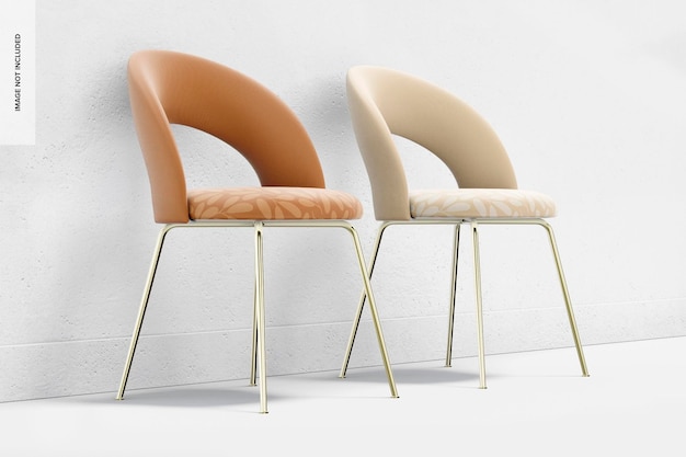 Modern Seats with Gold Metal Legs Mockup, Left View