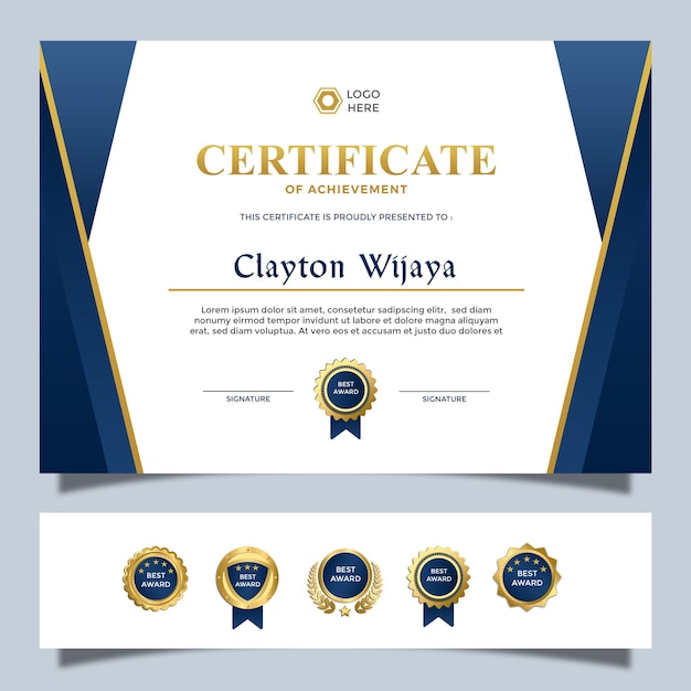 modern simple A4 certificate design template blue golden luxury colour lanscape 8