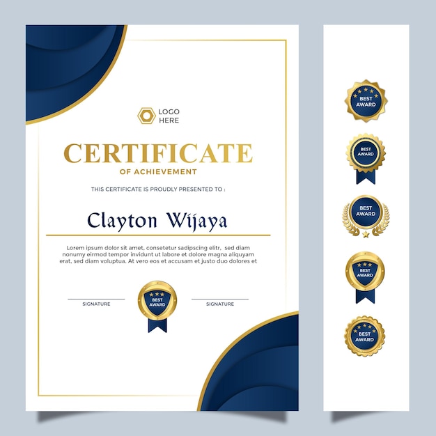 modern simple A4 certificate design template blue golden luxury colour portrait 8