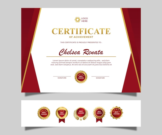 Modern simple luxury lanscape certificate of achievement design red golden colour 2