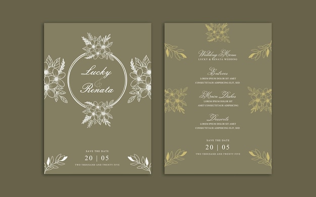 modern simple wedding invitation design with floral flower green