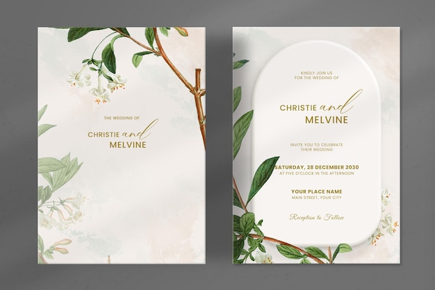 Modern and Simple Wedding Invitation with Vintage Leaves Ornament