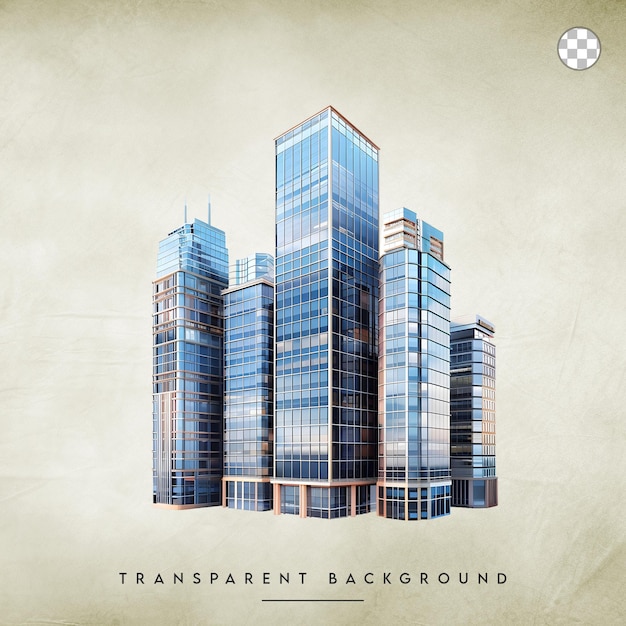 PSD modern skyscrapers in a cityscape isolated on transparent background