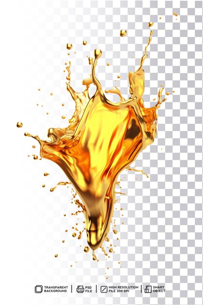 Modern and Sleek Golden Metallic Shiny Splash Liquid on Clear Background