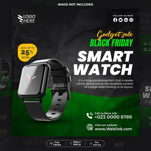 PSD modern smart watch social media post banner template