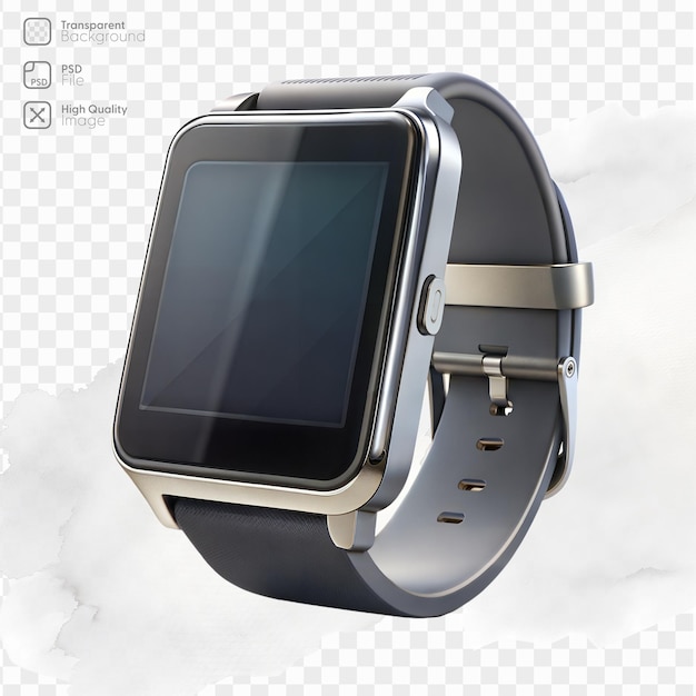 PSD modern smartwatch with metallic frame on transparent background