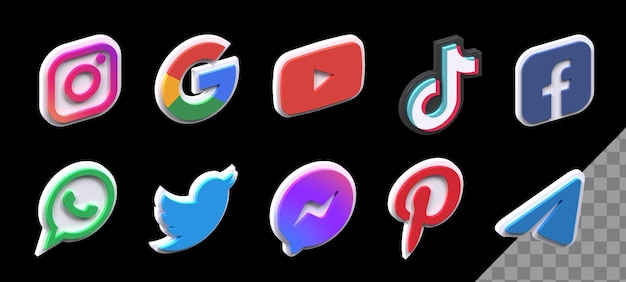 Modern social media 3d high resolution icon set in left top view