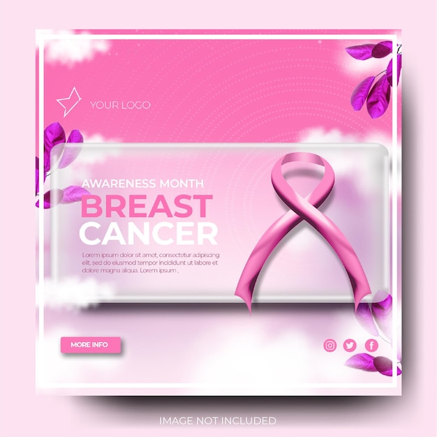 PSD modern social media 3d pink for campaign against breast cancer post feed