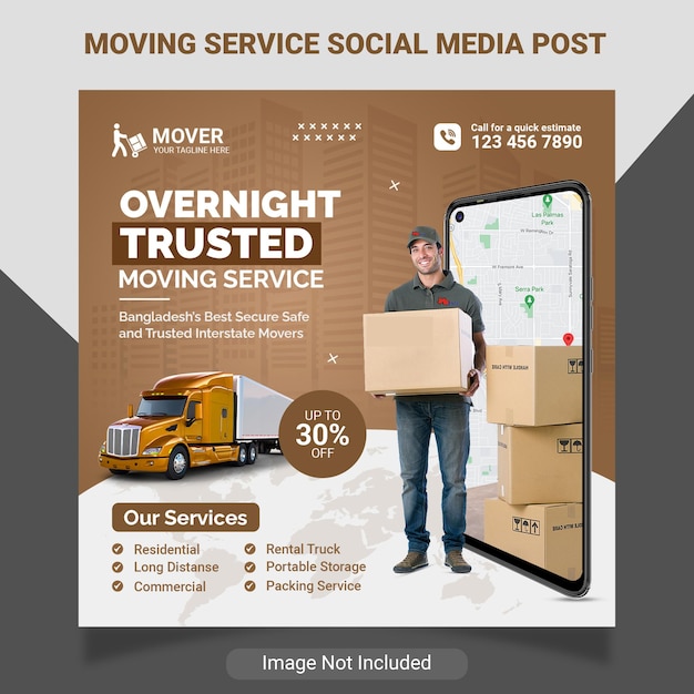 Modern social media posts for delivery service and moving service banner