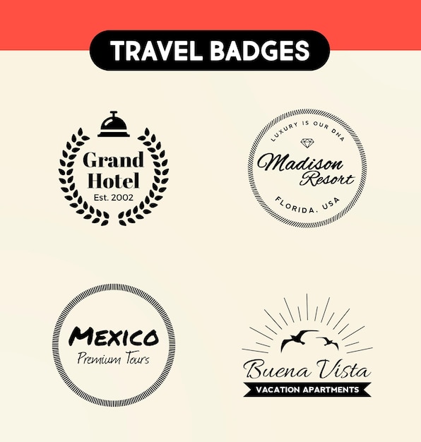 PSD modern style badge logos for holiday and vacation services