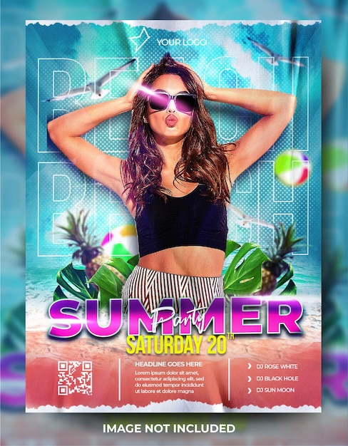 Modern summer beach party poster banner social media post feed