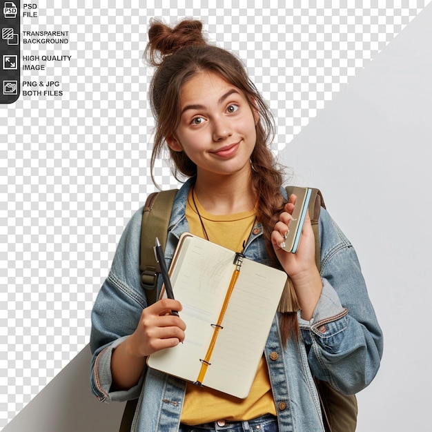 PSD modern university girl student isolated on transparent background psd