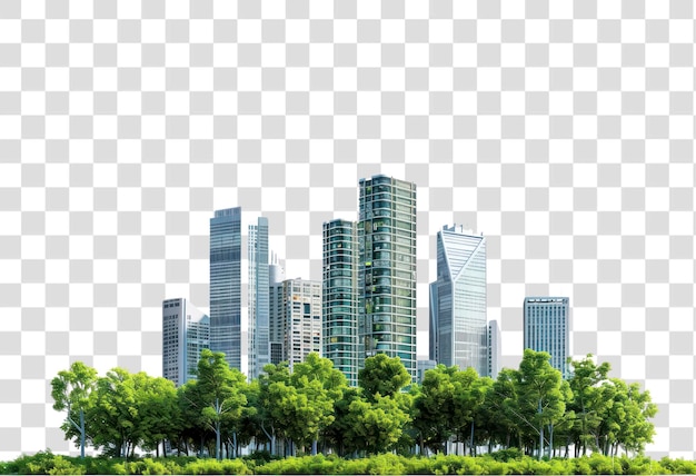 Modern urban skyline with greenery