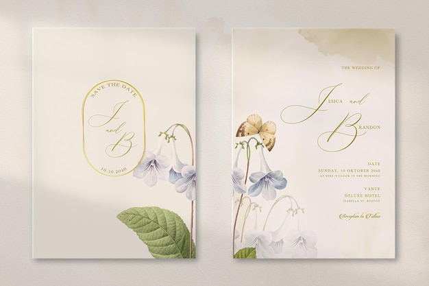 Modern Wedding Invitation Card with VIntage White Flower