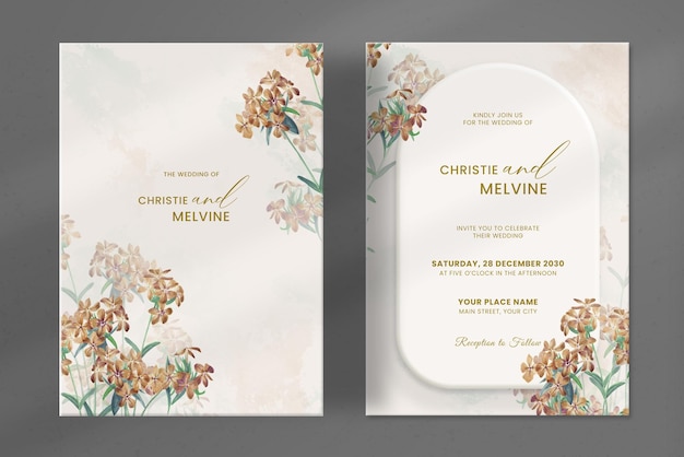 Modern Wedding Invitation Template with Vintage Flower