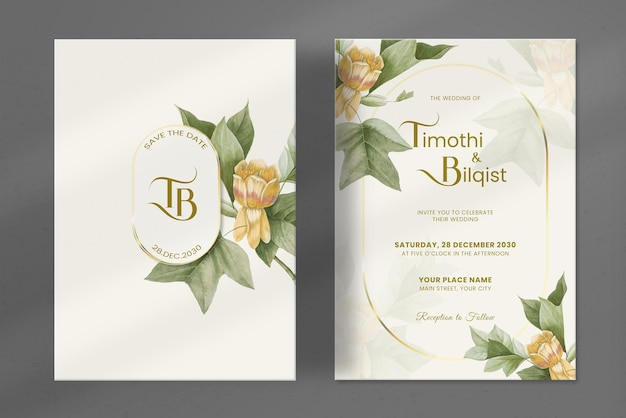 Modern wedding invitation template with vintage flower