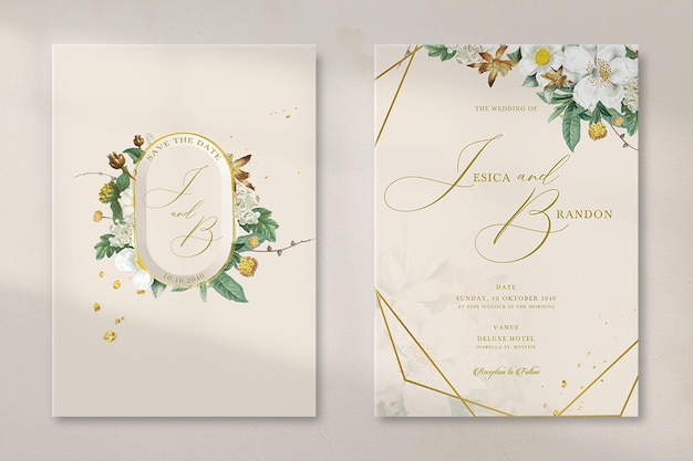 Modern Wedding Invitation Vintage White Flower Bouquet